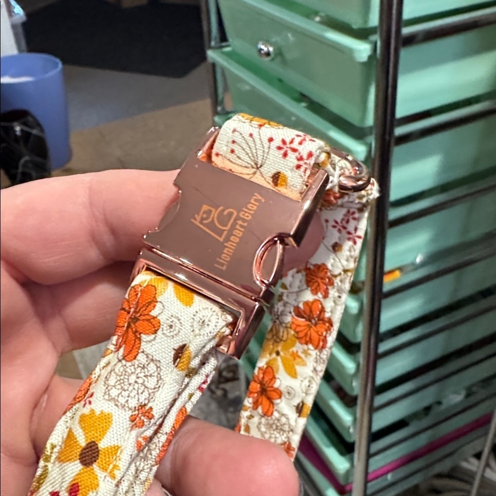 Floral Fabric collar puppy dog small Orange Yellow Flowersrose gold hardware NEW - Picture 2 of 2